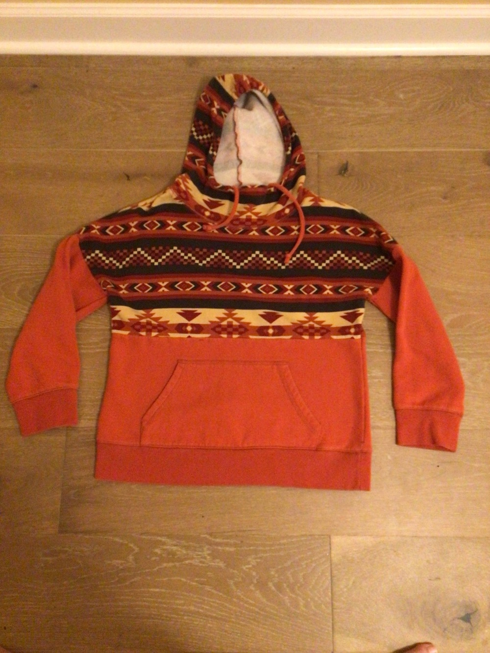 Outback Trading Co. Men's Orange Hooded Sweatshirt with Aztec Pattern